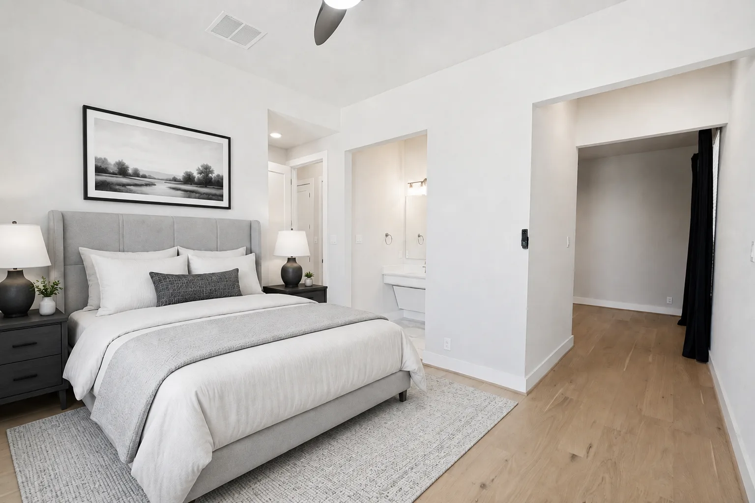 Main-floor secondary bedroom, virtually staged